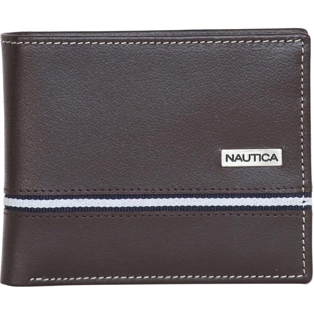Men's  Ribbon - Brown Bifold Leather Wallet RFID Blocking ID Window Card Slots